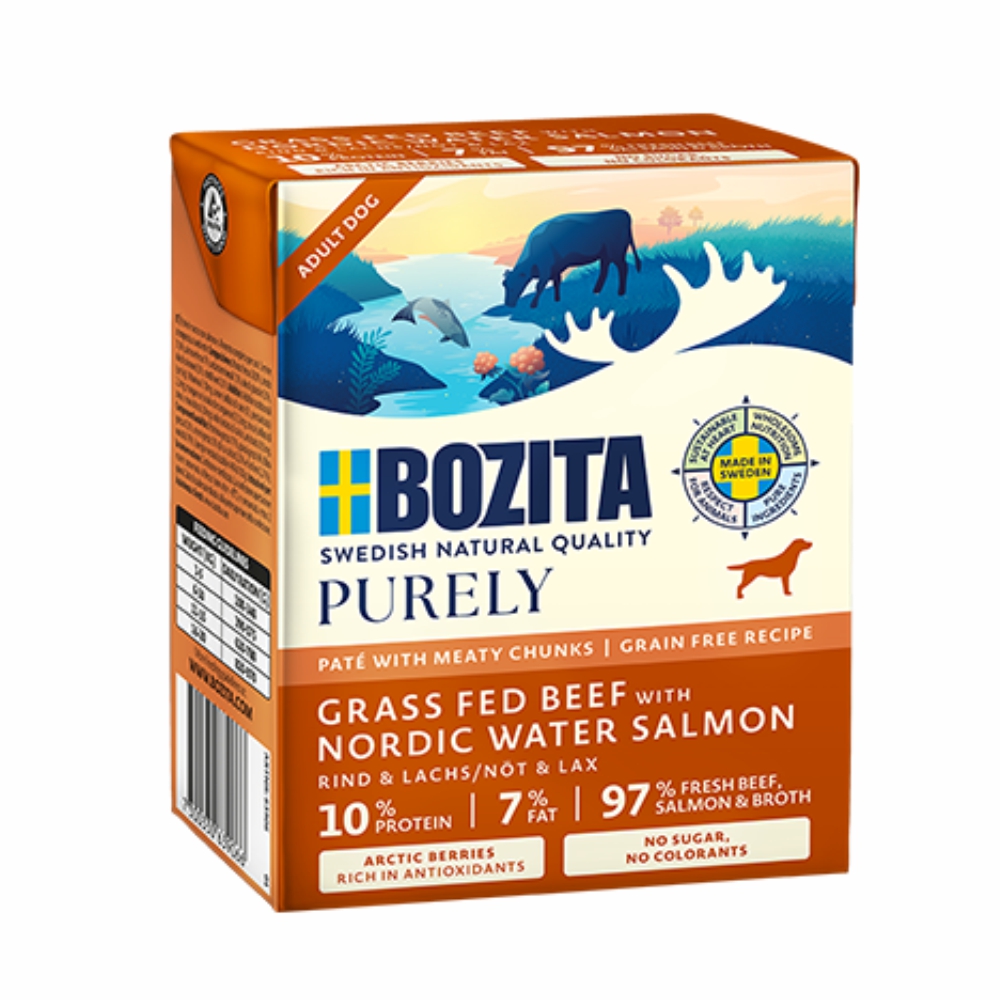 Bozita Purely Pate Duoprotein Wołowina Łosoś 370g karma mokra dla psa